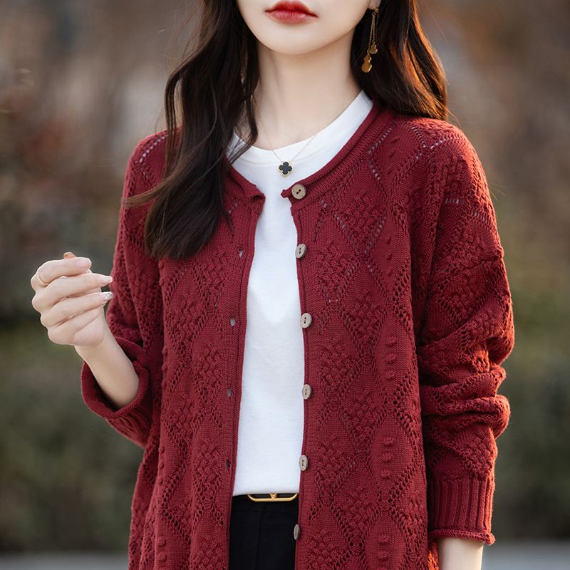 Street Fashion China Models - เสื้อคาร์ดิแกนแฟชั่นผู้หญิงปี 2024 ผ้าถักนิตติ้ง 100% คอตตอน คอทรงโอ