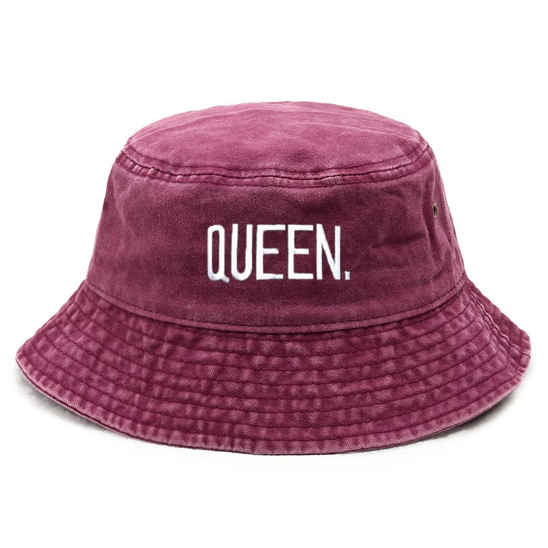 Street Fashion Hats - หมวกบักเก็ตวินเทจแบบควีนวอช ปรับแต่งได้ หมวกปักลายตัวอักษรคู่รัก สไตล์ฮิปฮอป หมวกแฟชั่นผ้าฝ้ายสำหรับกิจกรรมกลางแจ้ง หมวกตกปลา