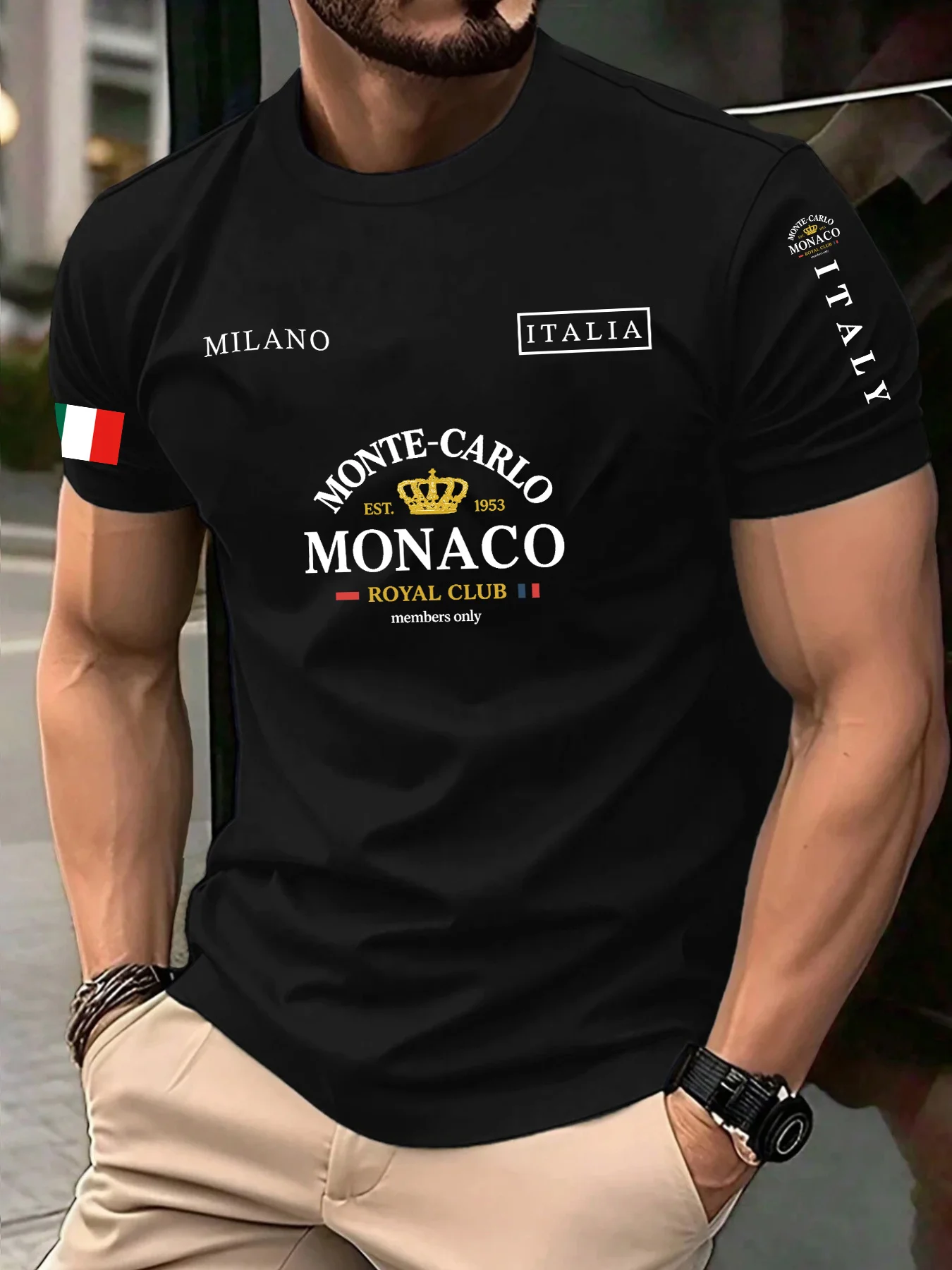 Street Fashion Monaco - เสื้อยืดพิมพ์ลายธงโมนาโกขายดีที่สุด 100% ผ้าฝ้าย สำหรับผู้ชายและผู้หญิง - เสื้อยืดแขนสั้นสไตล์ลำลองทรงหลวม