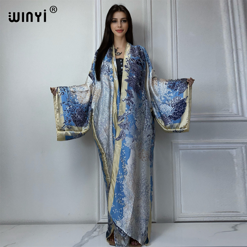 Street Fashion Dubai - Winyi ชุดกิโมโนฤดูร้อนแฟชั่นพิมพ์ลายโบฮีเมียนแอฟริกันชุดคลุมชายหาดชุดคลุมคลุมตัวชุดเดรสยาวสำหรับสตรีชุดเดรสยาวสำหรับใส่เดินชายหาด