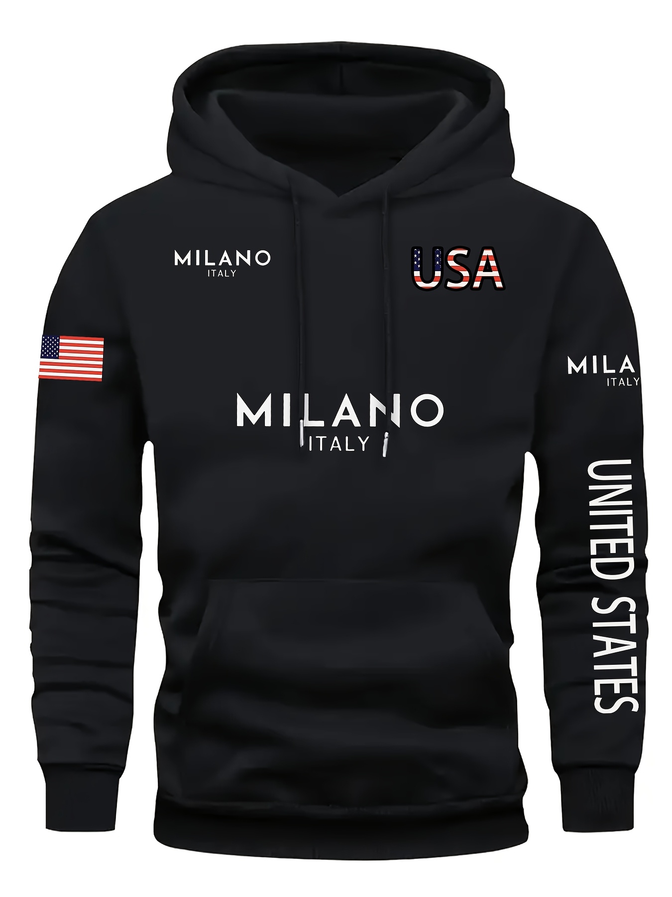 Street Fashion Milano - แฟชั่นฤดูใบไม้ร่วง-ฤดูหนาว เสื้อฮู้ดผู้ชายพิมพ์ลายตัวอักษร 
