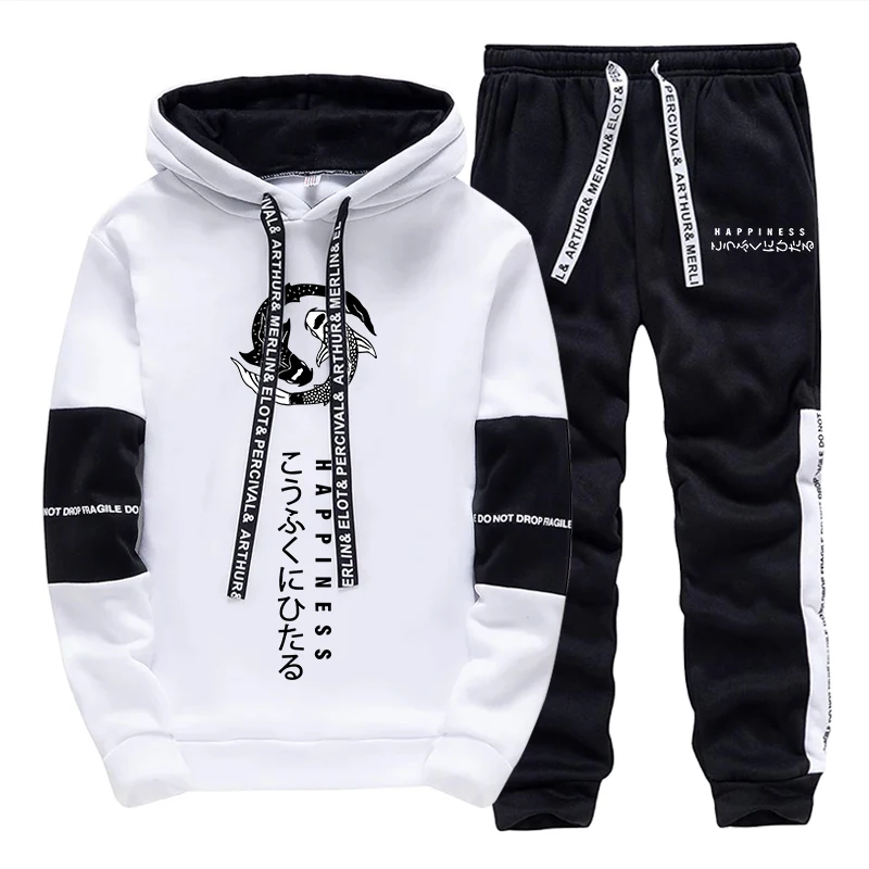 Street Fashion In China - ชุดวอร์มแฟชั่นผู้ชายลายพิมพ์ เสื้อฮู้ดแขนยาวลำลองสำหรับกิจกรรมกลางแจ้ง เสื้อผ้ากีฬา วิ่งจ๊อกกิ้ง สตรีทแวร์ เสื้อฮู้ดเดี่ยวพร้อมกางเกง