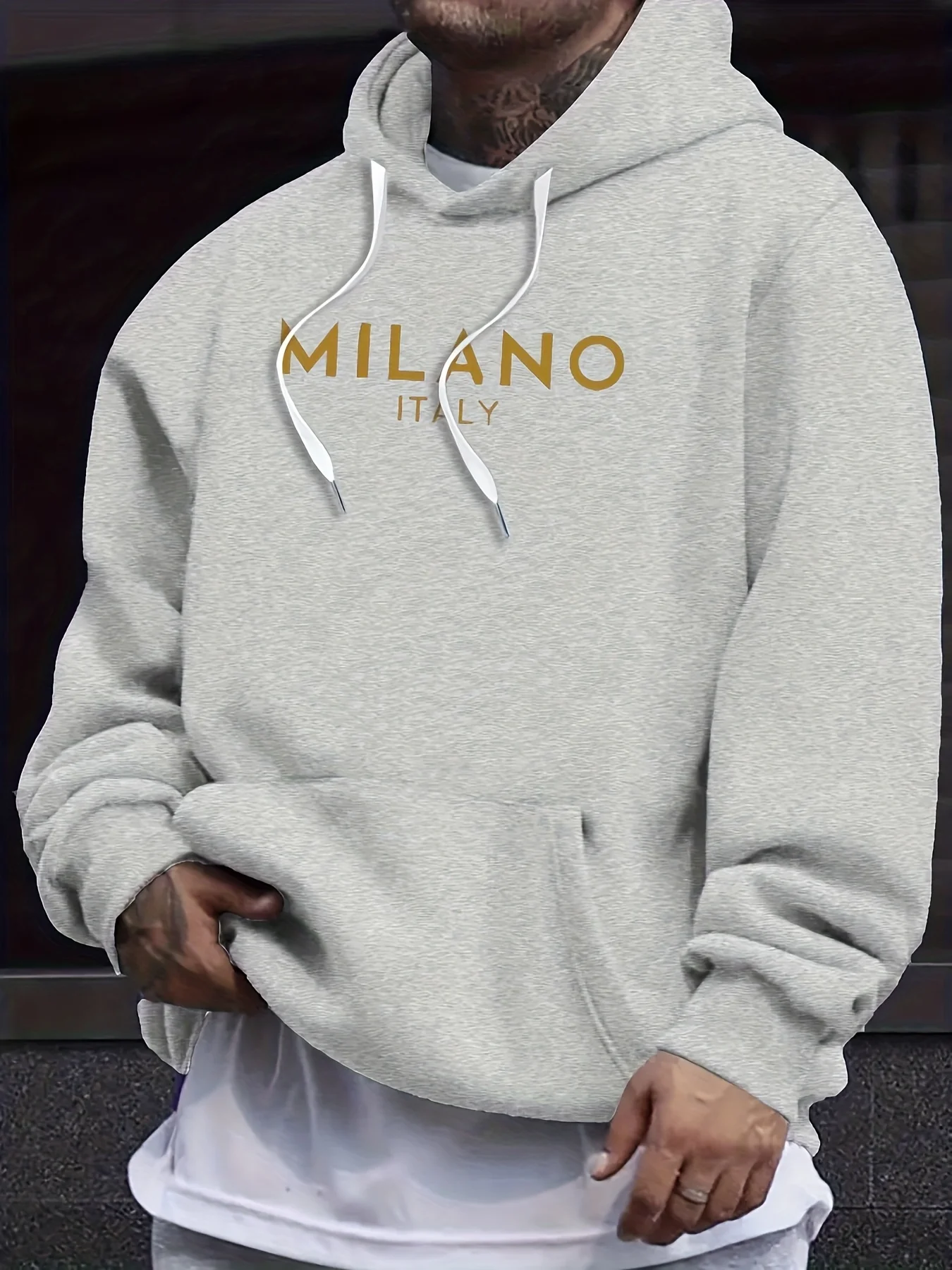 Street Fashion Milano - เสื้อสเวตเตอร์มีฮู้ดสำหรับฤดูใบไม้ร่วงและฤดูหนาว พิมพ์ลาย MILANO แฟชั่นฮิปฮอปลำลองแนวสตรีท เสื้อผ้าผู้ชาย
