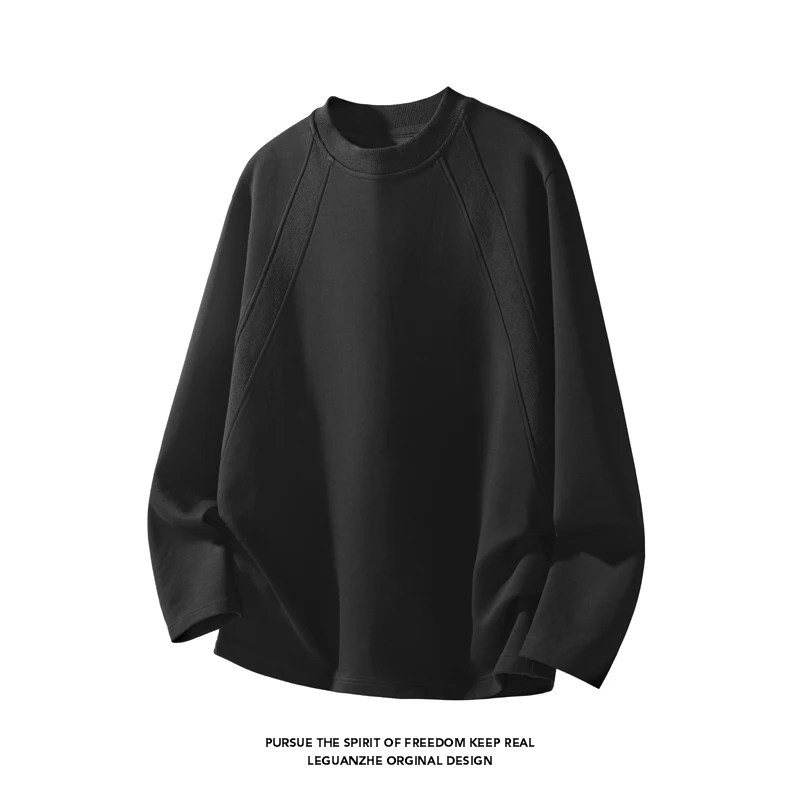 Street Fashion In China - เสื้อยืดแขนยาวคอกลมทรงโอเวอร์ไซส์สำหรับผู้ชาย ดีไซน์ตะเข็บแร็กแลน ผ้าบางเบา เหมาะสำหรับการแต่งกายลำลองในชีวิตประจำวัน