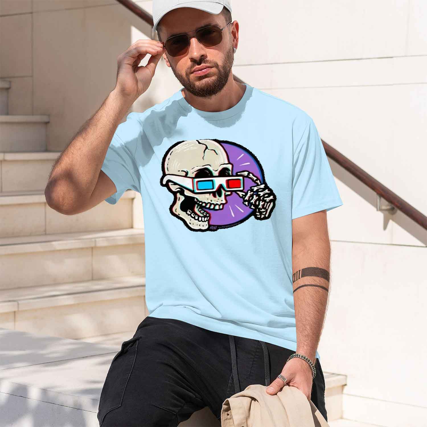 เสื้อยืดแขนสั้นลายพิมพ์หัวกะโห - Street Fashion China Models บทวิจารณ์และราคา