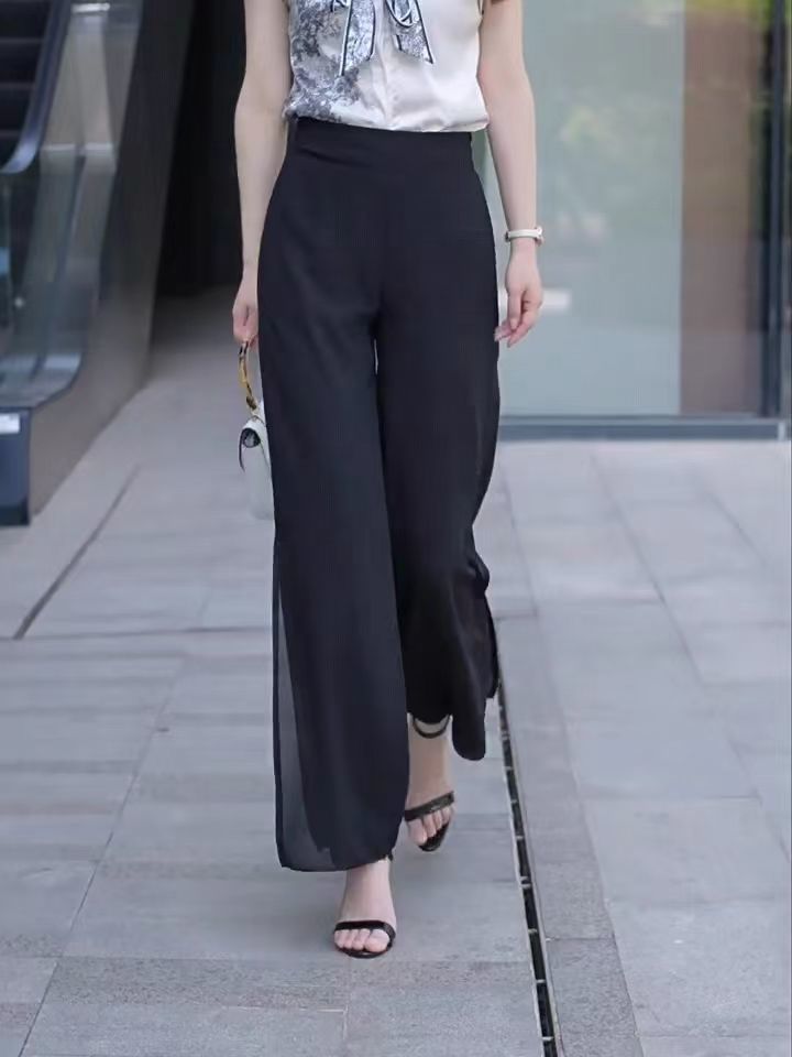 High Slit สีดําหลวมกางเกงโยคะ  - Fashion Street Yoga บทวิจารณ์และราคา