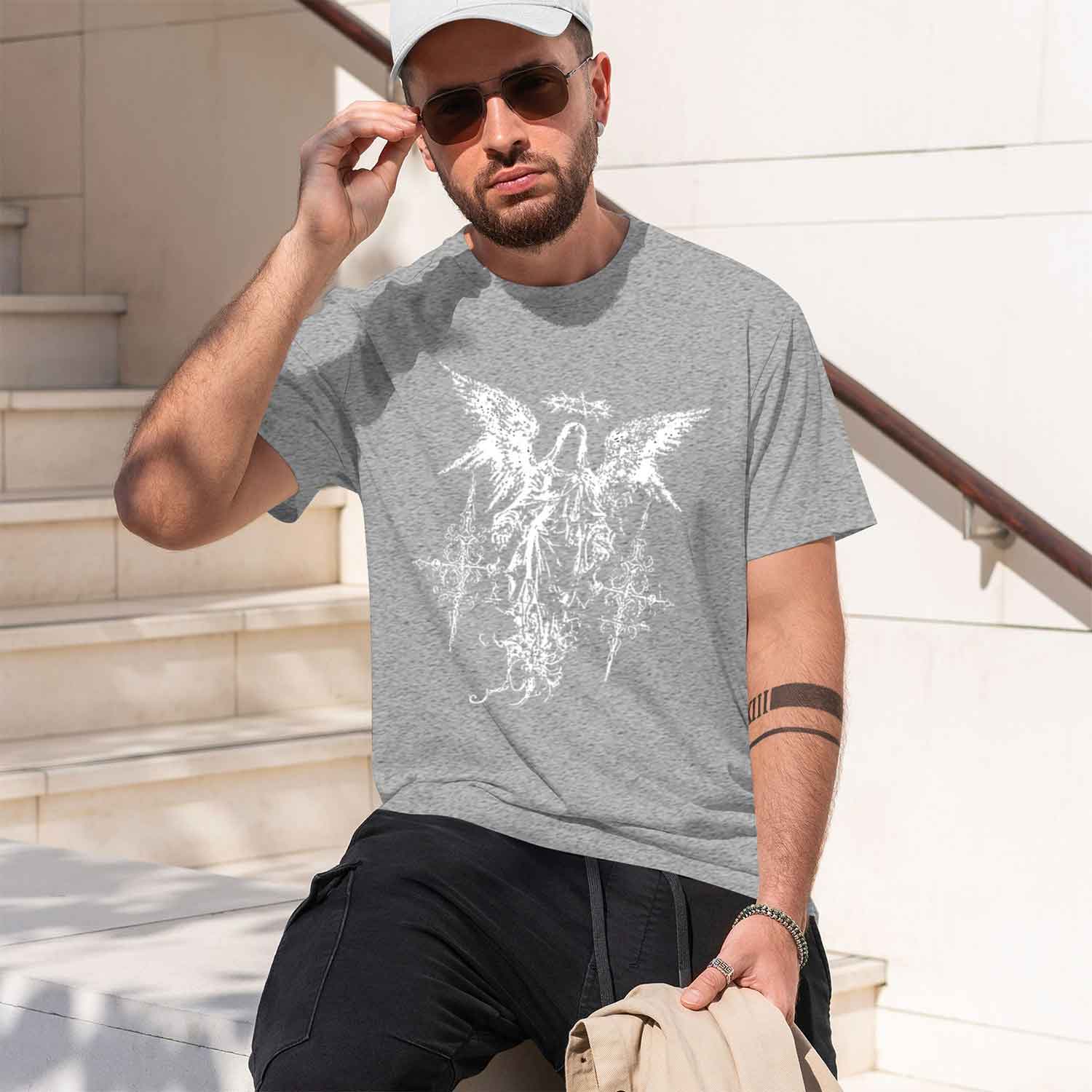 เสื้อยืดผู้ชายสไตล์กอธิค สีเข้ - Street Fashion China Models บทวิจารณ์และราคา