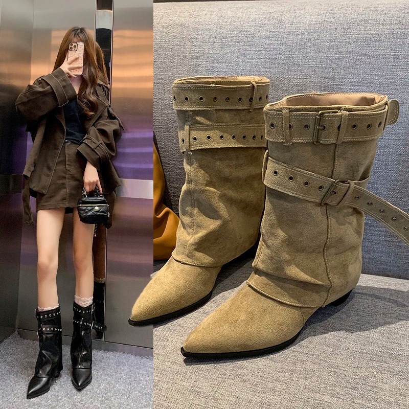 รองเท้าบูทผู้หญิงหัวแหลมแบบมีส - Street Fashion Winter 2025 บทวิจารณ์และราคา