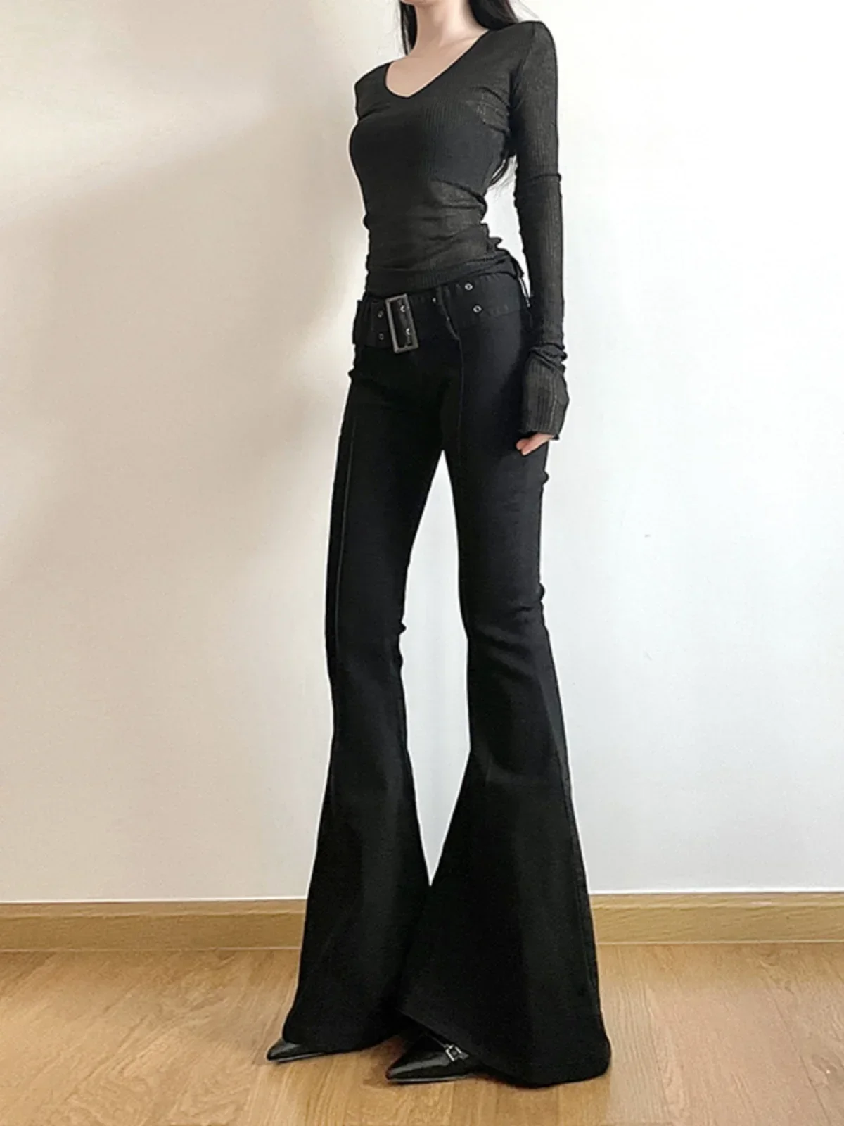 กางเกงยีนส์สีดำทรงขาบานสำหรับผ - Fashion Street Yoga บทวิจารณ์และราคา