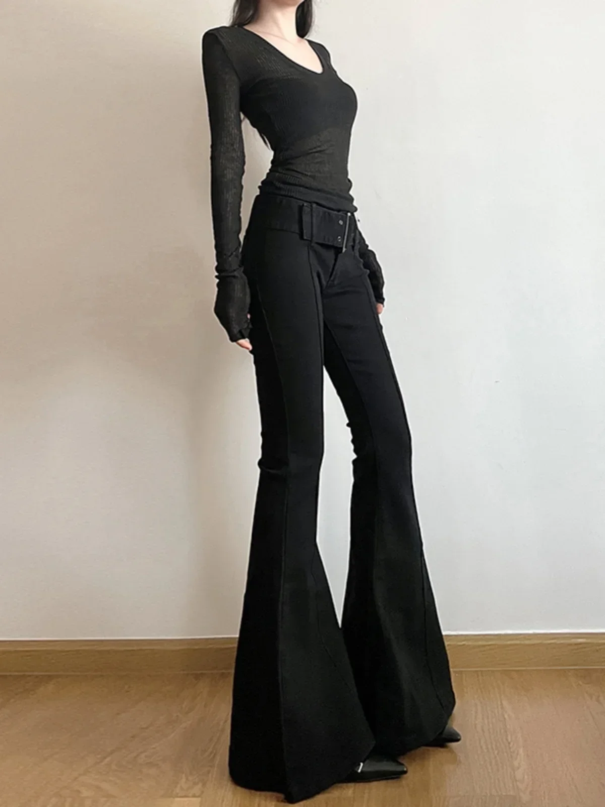 กางเกงยีนส์สีดำทรงขาบานสำหรับผ - Fashion Street Yoga บทวิจารณ์และราคา