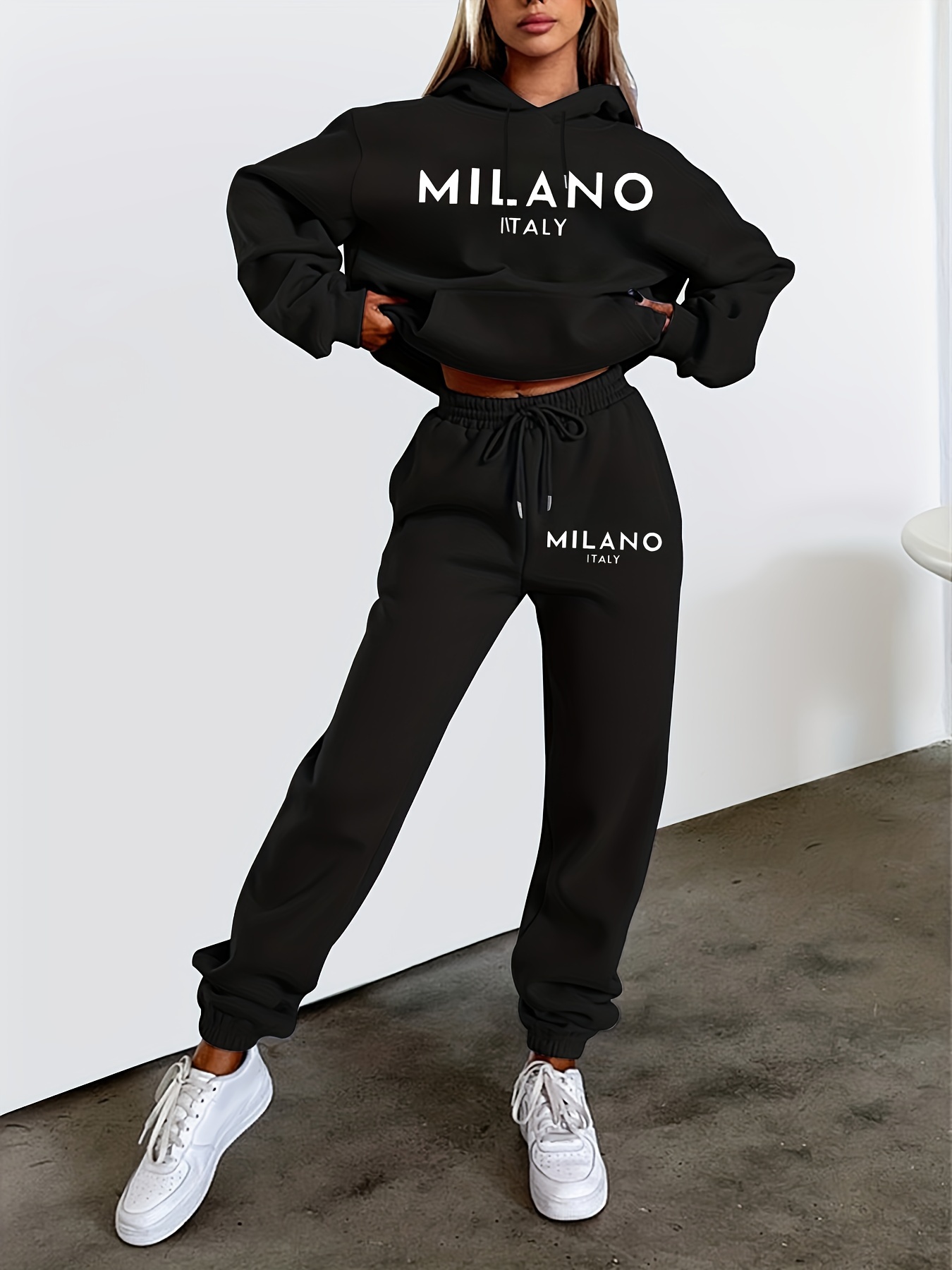 ชุดเสื้อฮู้ด+กางเกงกีฬาสำหรับผ - Street Fashion Milano บทวิจารณ์และราคา
