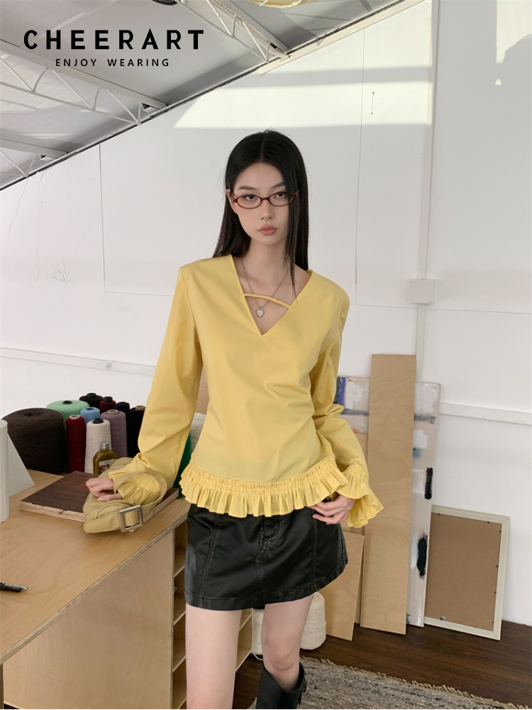 เสื้อเชิร์ตแฟชั่นผู้หญิงสีเหลื - Street Fashion Winter 2025 บทวิจารณ์และราคา