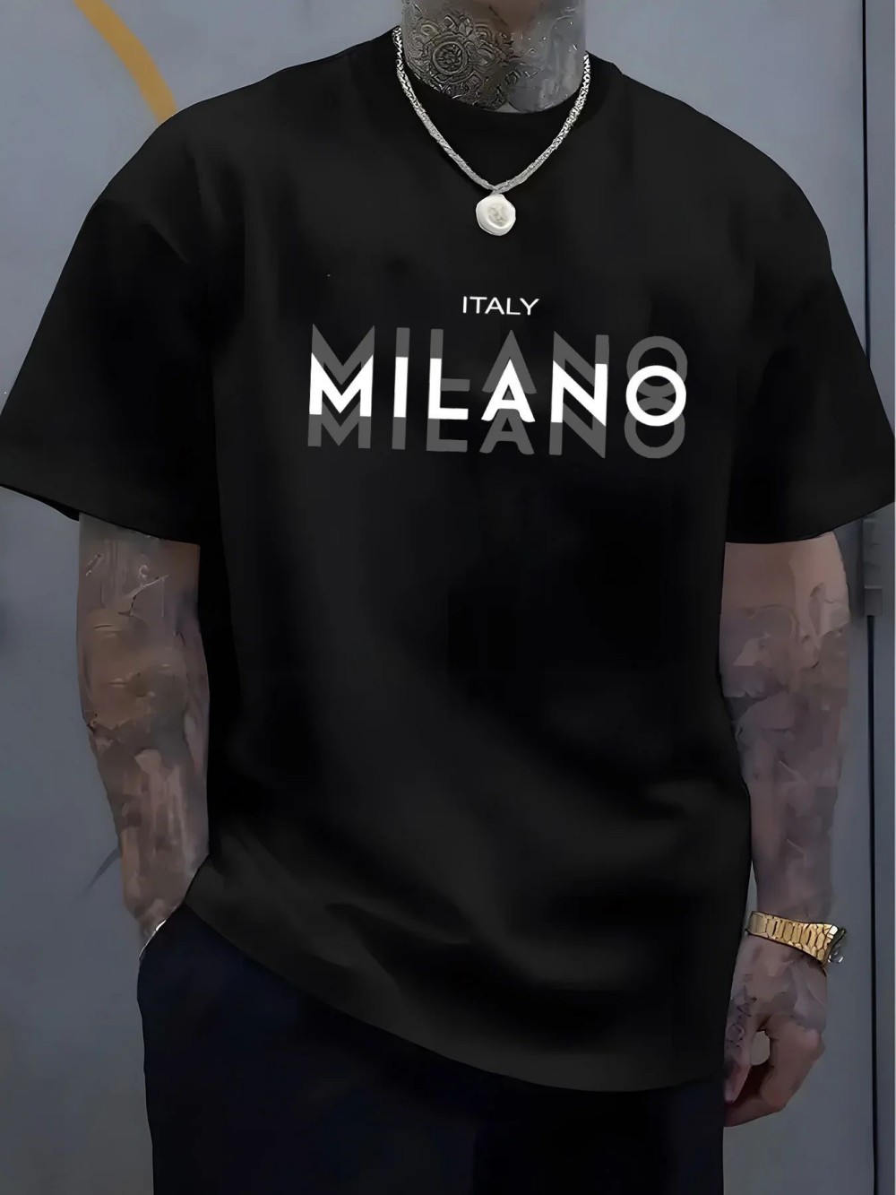 MILANO เสื้อยืดพิมพ์ลายตัวอักษ - Street Fashion Milano บทวิจารณ์และราคา